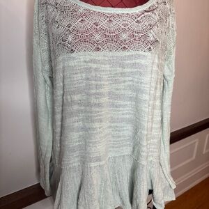 Free People Green Boxy Ribbed Blouse